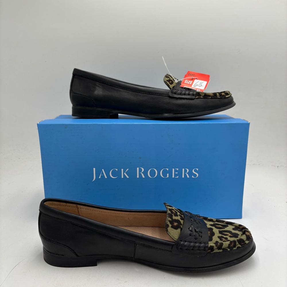 NEW Jack Rogers Women’s 6.5 Green Leopard Print Calf Hair Leather Remy Loafers